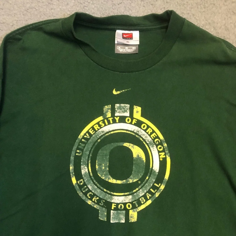Vtg Nike Oregon Ducks Center Swoosh Check Football Long Sleeve‎ Green XL NCAA